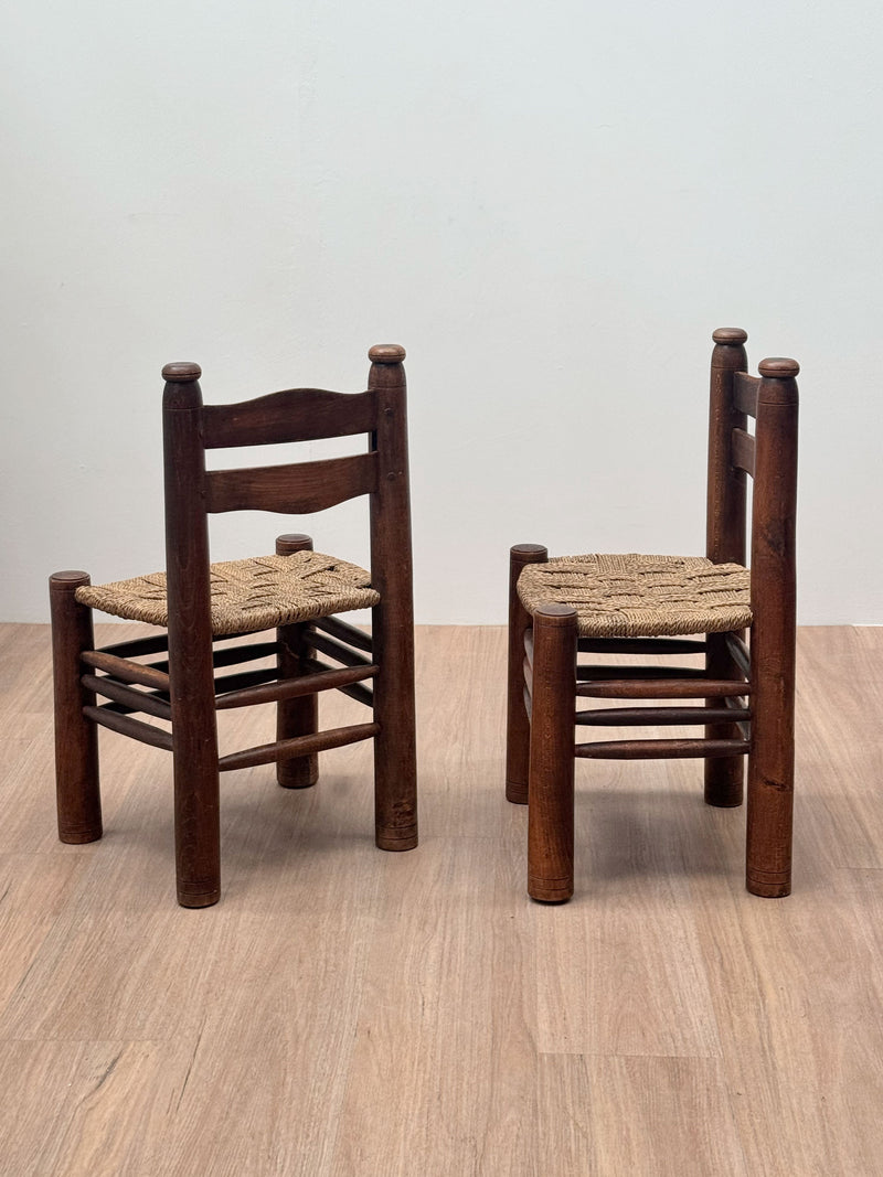 Charles Dudouyt Carved Oak & Rush Chair, France 1940's