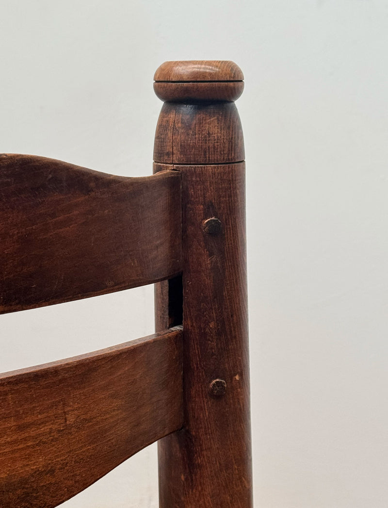 Charles Dudouyt Carved Oak & Rush Chair, France 1940's