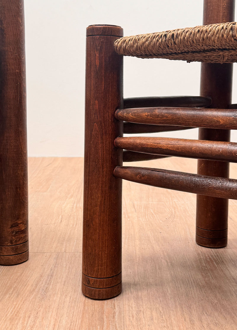 Charles Dudouyt Carved Oak & Rush Chair, France 1940's