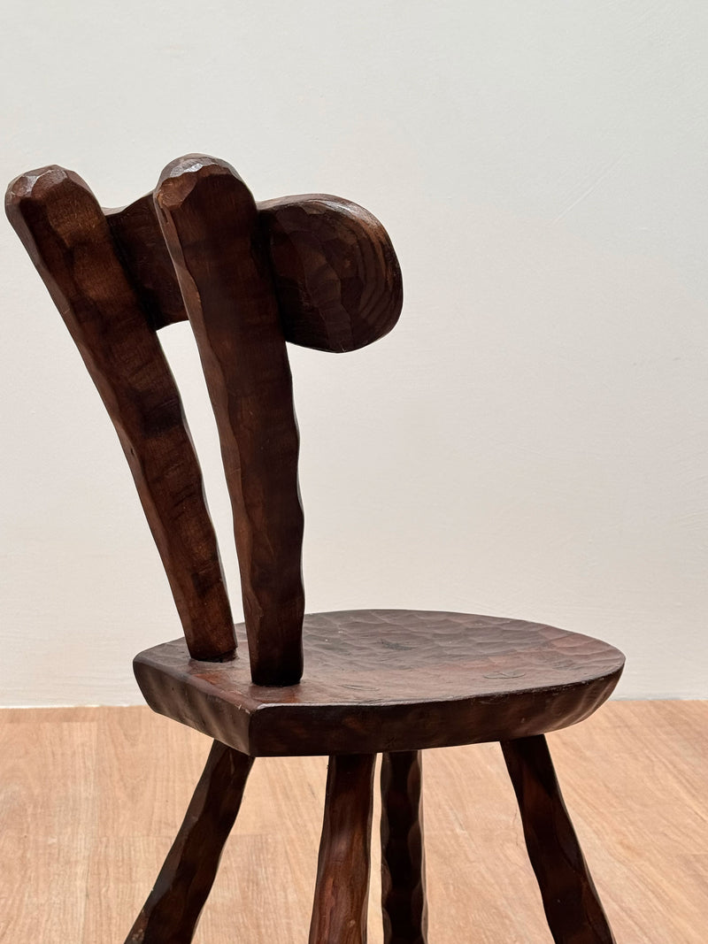 French Sculptural Brutalist Carved Oak Chairs, 1960s