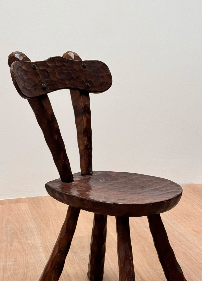 French Sculptural Brutalist Carved Oak Chairs, 1960s