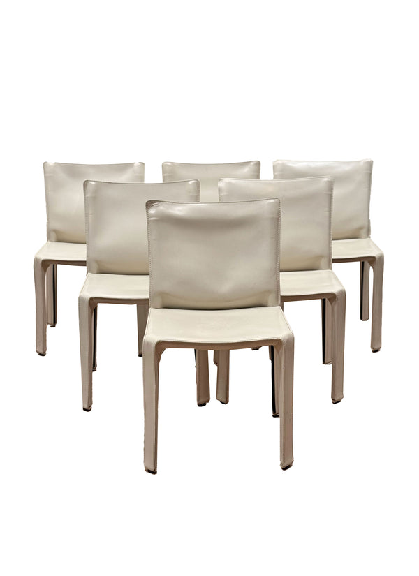 'CAB' Chairs In Ivory Leather By Mario Bellini For Cassina, Italy