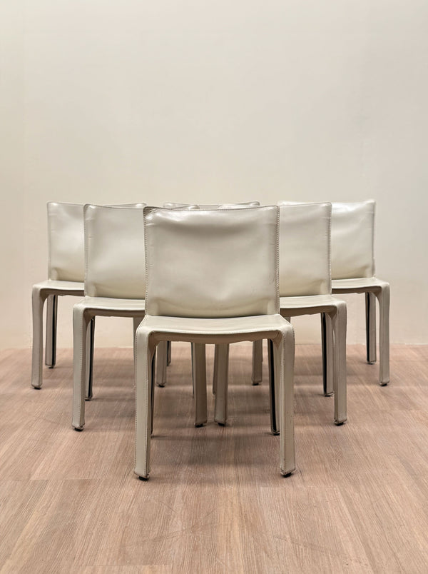 'CAB' Chairs In Ivory Leather By Mario Bellini For Cassina, Italy