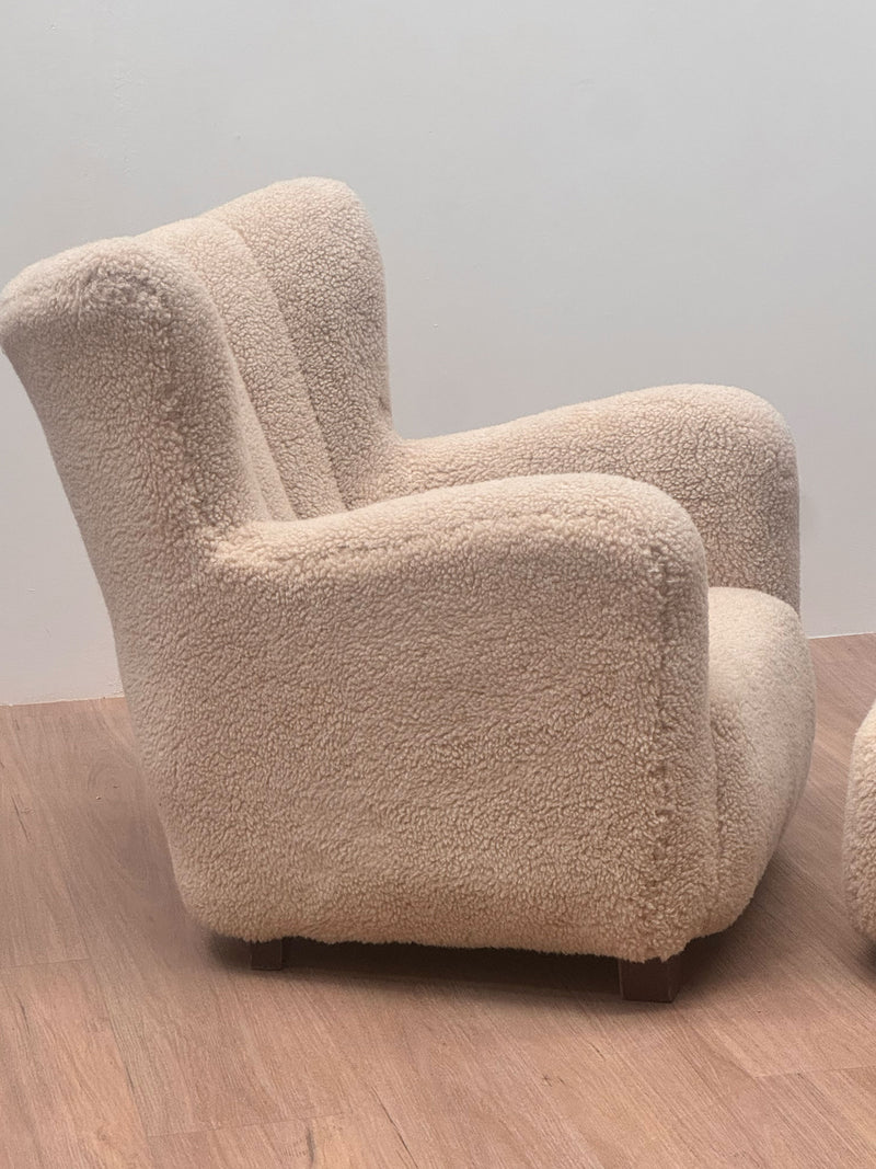 Lambswool Camel Armchair with Ottoman, Danish 1940's