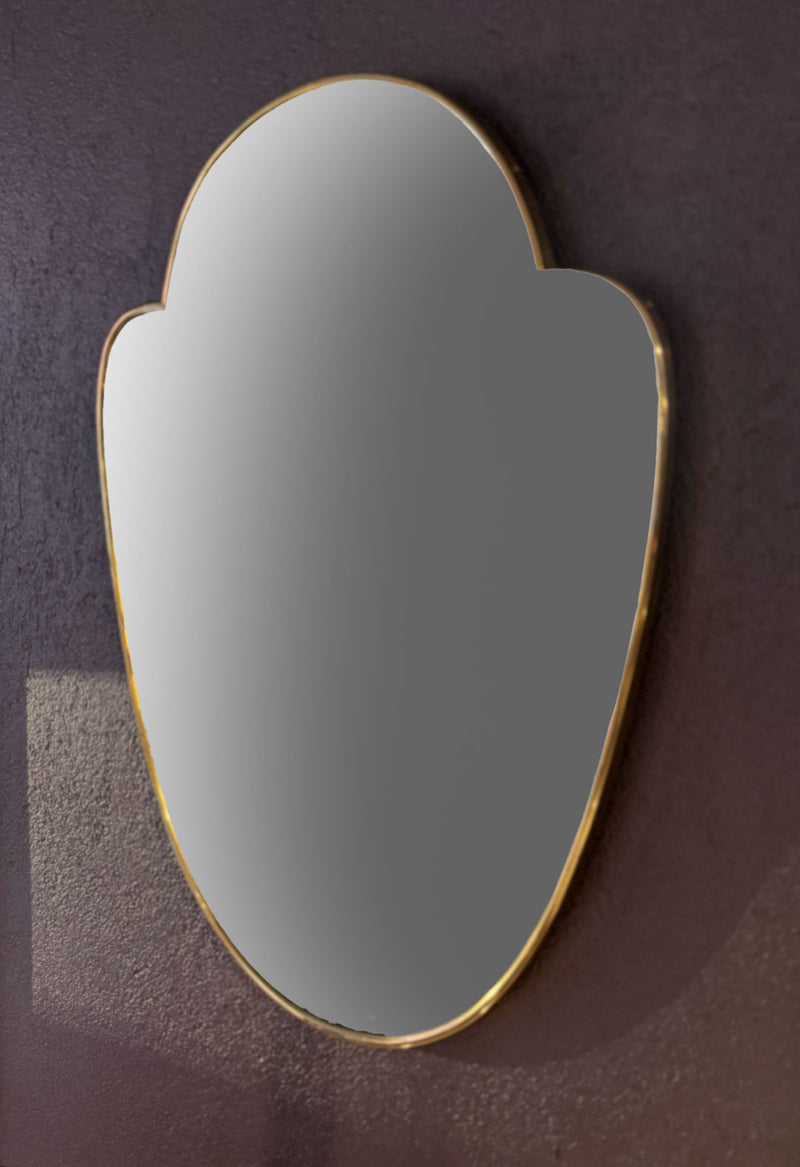 Brass Shield Shaped Mirror, Italian 1960's