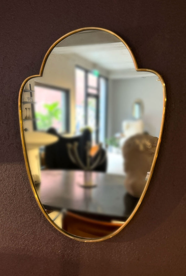 Brass Shield Shaped Mirror, Italian 1960's