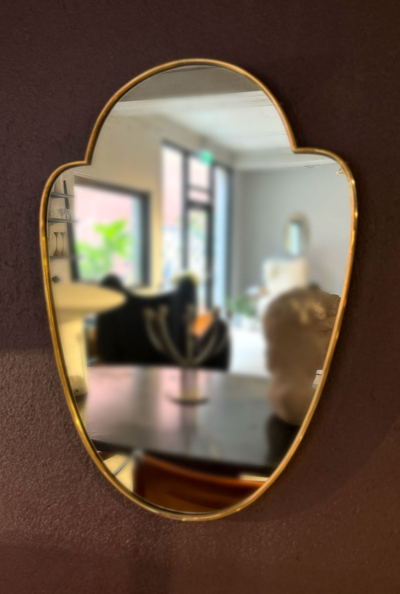 Brass Shield Shaped Mirror, Italian 1960's