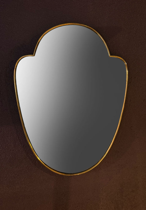 Brass Shield Shaped Mirror, Italian 1960's