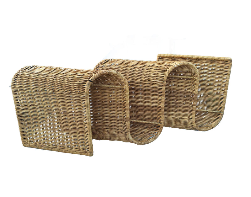 Vintage French Woven Rattan Magazine Holder, 1970s