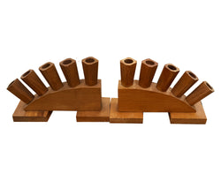 French Sculptural Wooden Candlestick Holders, 1970's
