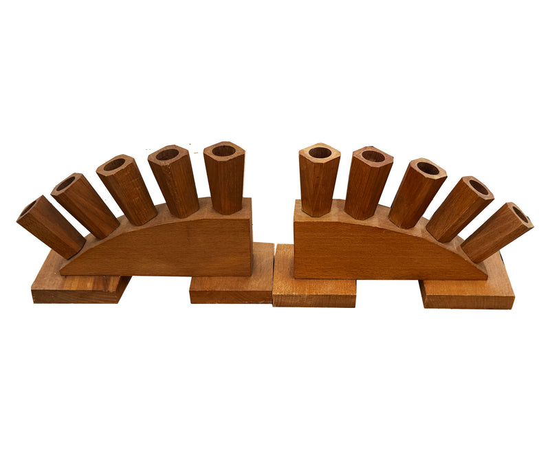 French Sculptural Wooden Candlestick Holders, 1970's