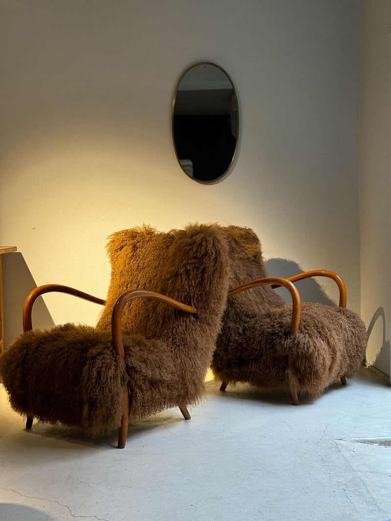 Tan Tibetan Fur Italian armchairs, 1950's