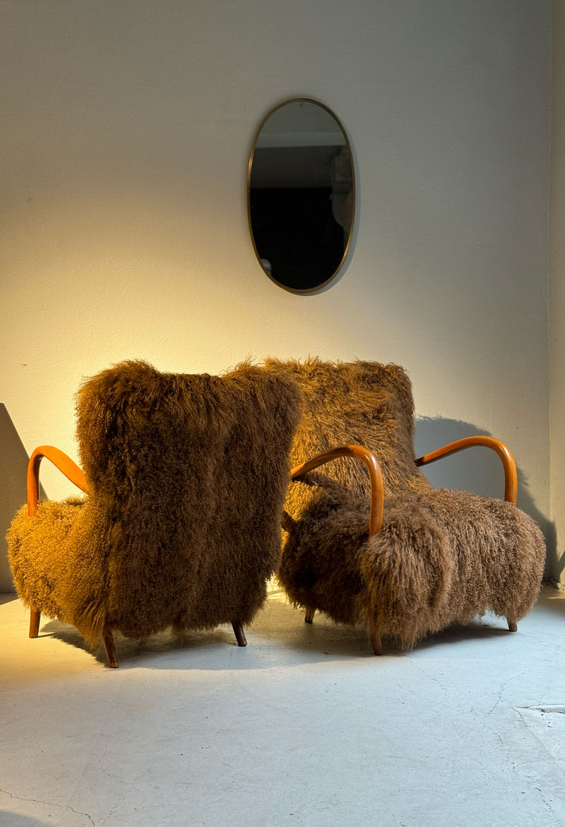 Tan Tibetan Fur Italian armchairs, 1950's