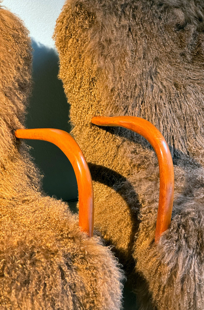 Tan Tibetan Fur Italian armchairs, 1950's