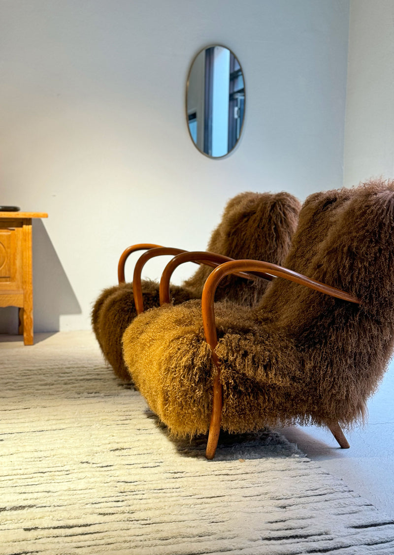 Tan Tibetan Fur Italian armchairs, 1950's