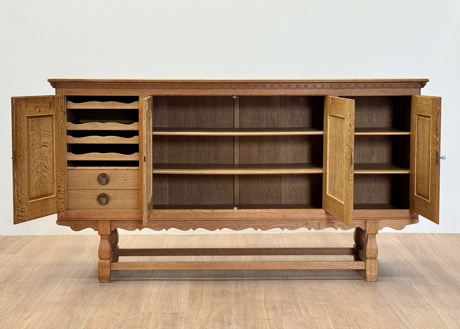 Henning Kjaernulf Light Oak Tambour-Door Cabinet, Denmark, 1960's