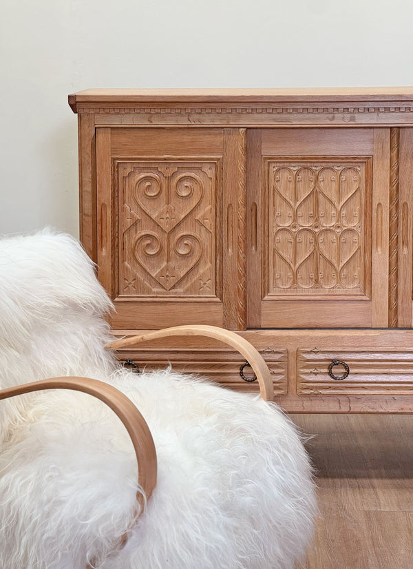 Hand Carved Oak Danish Cabinet, 1940's
