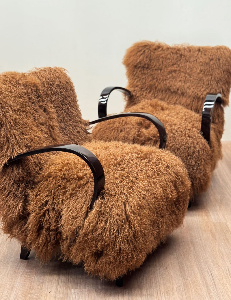 Custom-Tailored Tibetan fur Armchairs, 1940's