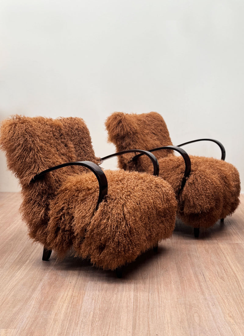 Custom-Tailored Tibetan fur Armchairs, 1940's