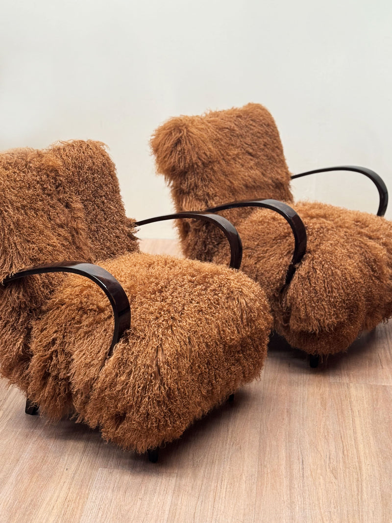 Custom-Tailored Tibetan fur Armchairs, 1940's