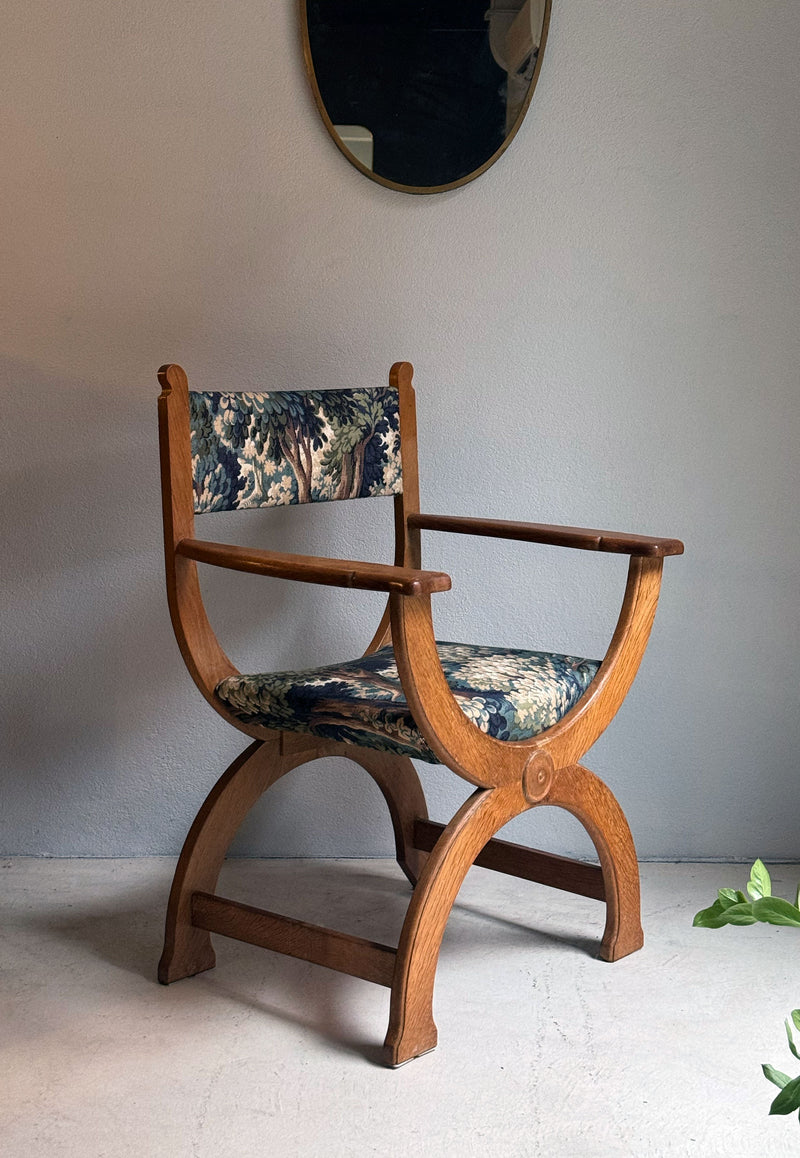 Tapestry Curule armchair by Henning Kjaernulf, Denmark 1960's