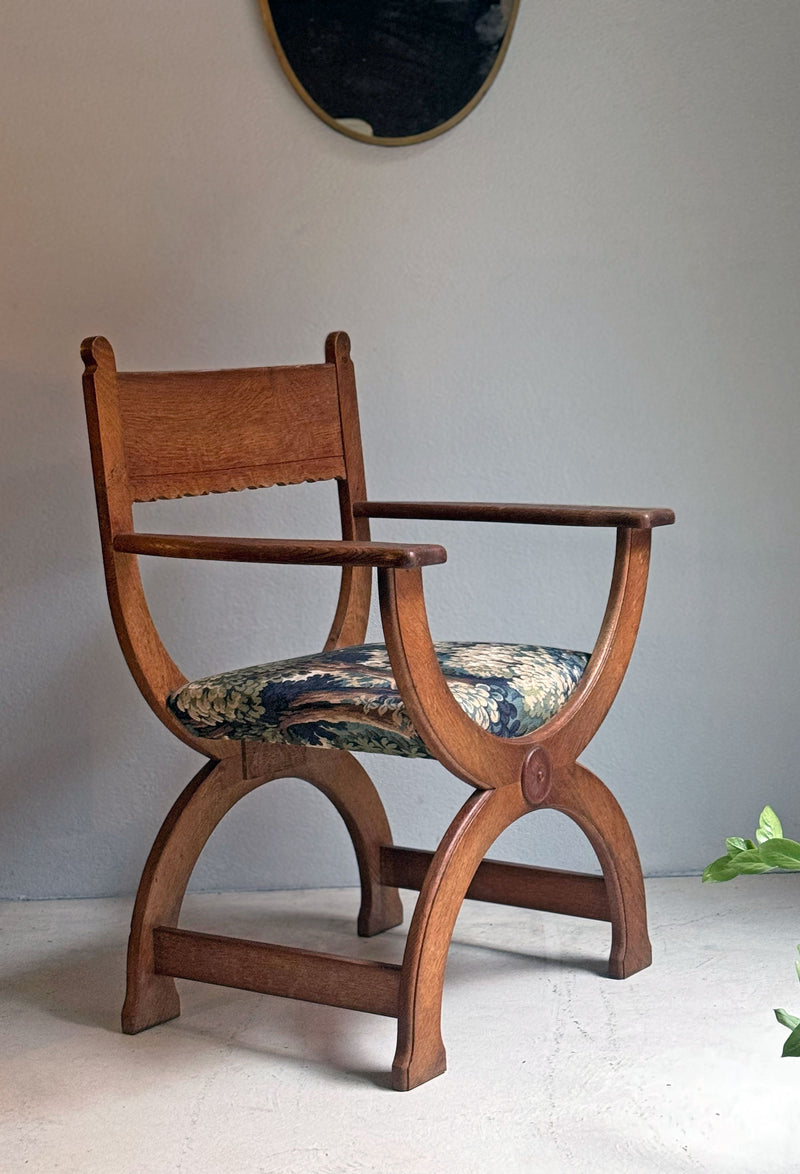 Tapestry Curule armchair by Henning Kjaernulf, Denmark 1960's