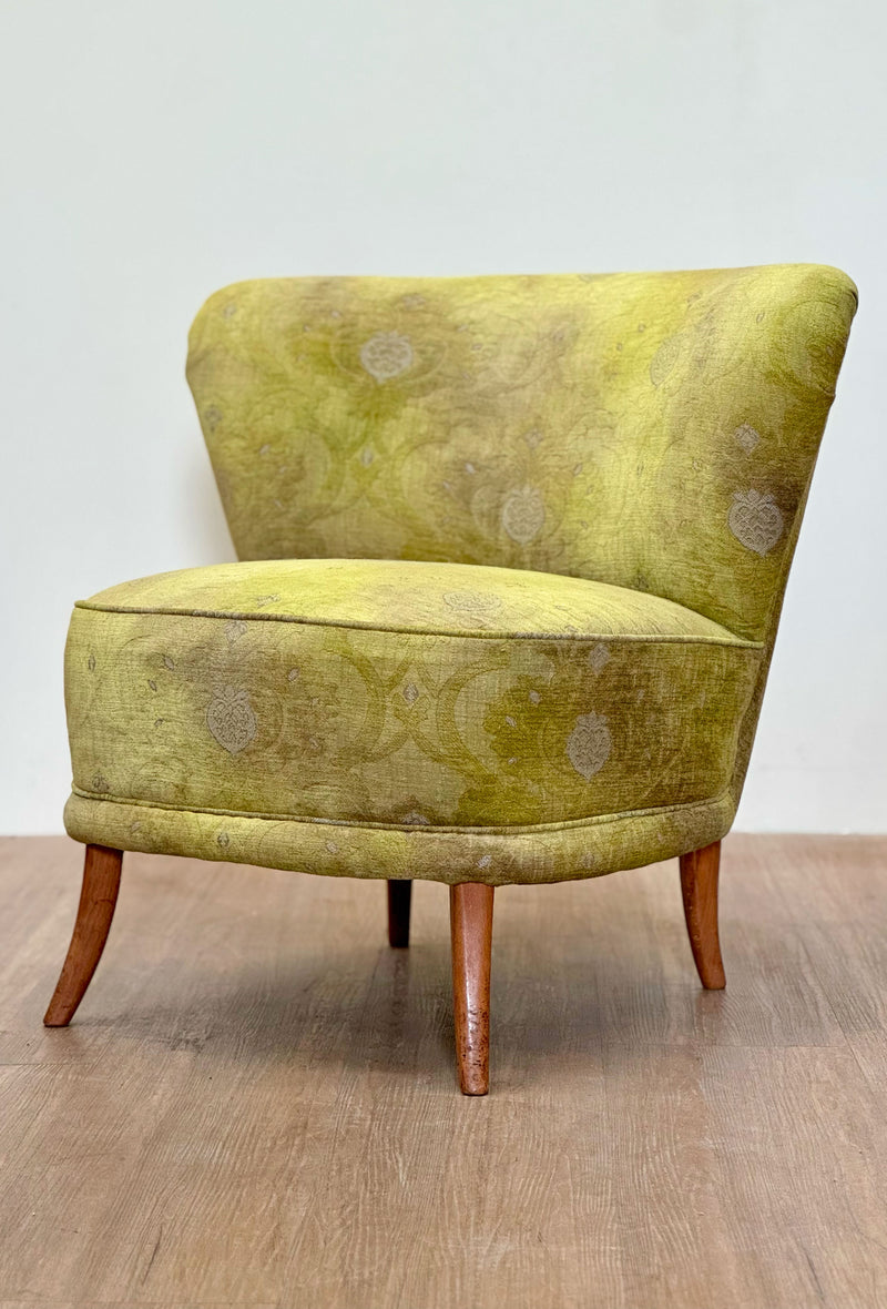 Slipper Chair in Fresh Damask Upholstery, Italian 1950's