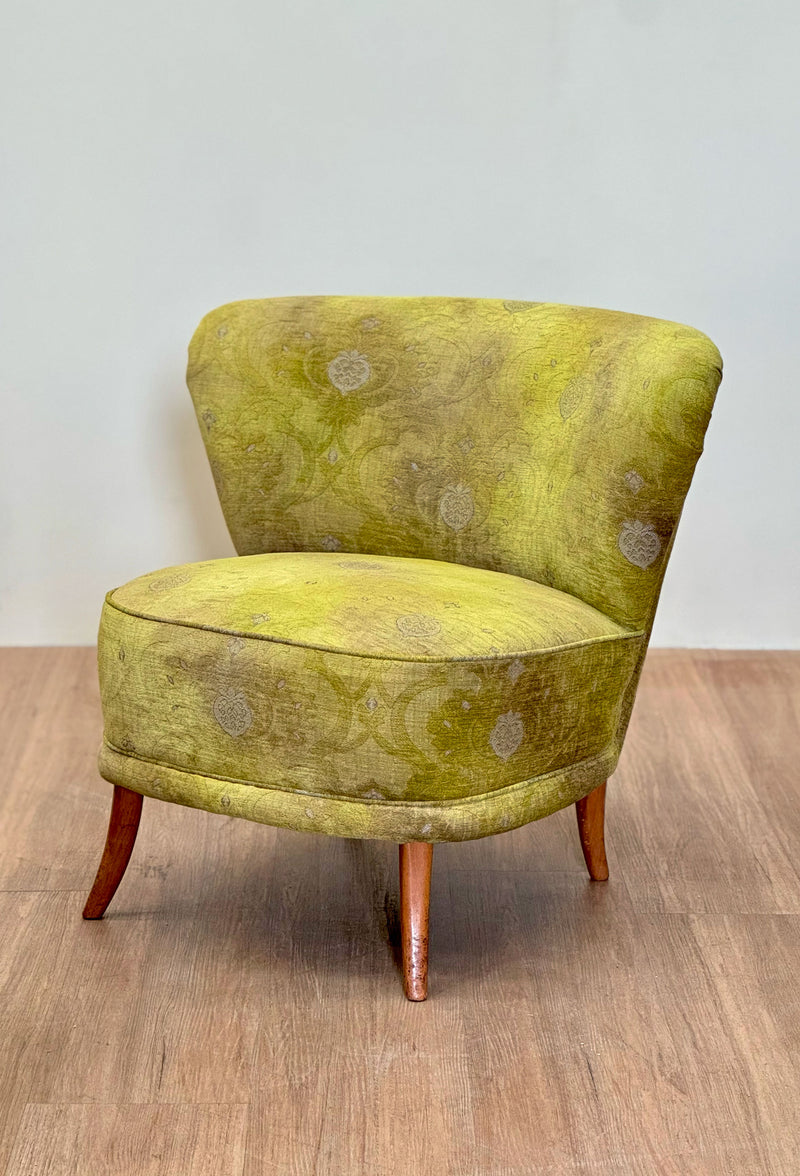 Slipper Chair in Fresh Damask Upholstery, Italian 1950's