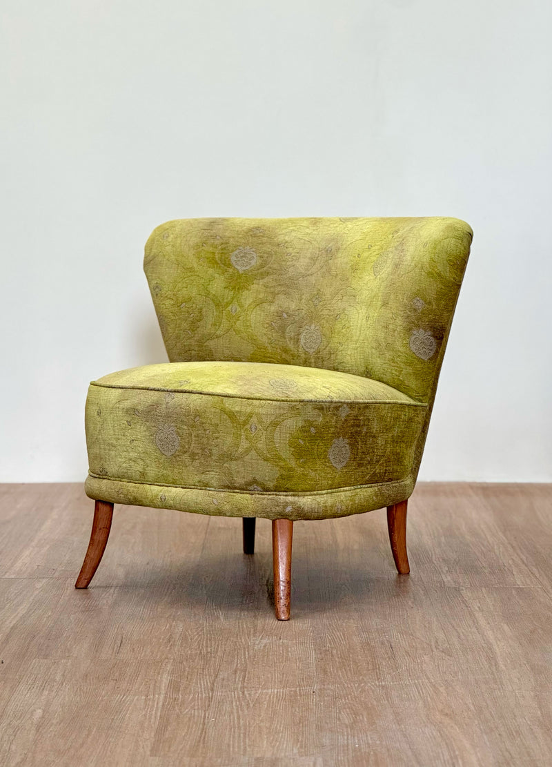 Slipper Chair in Fresh Damask Upholstery, Italian 1950's