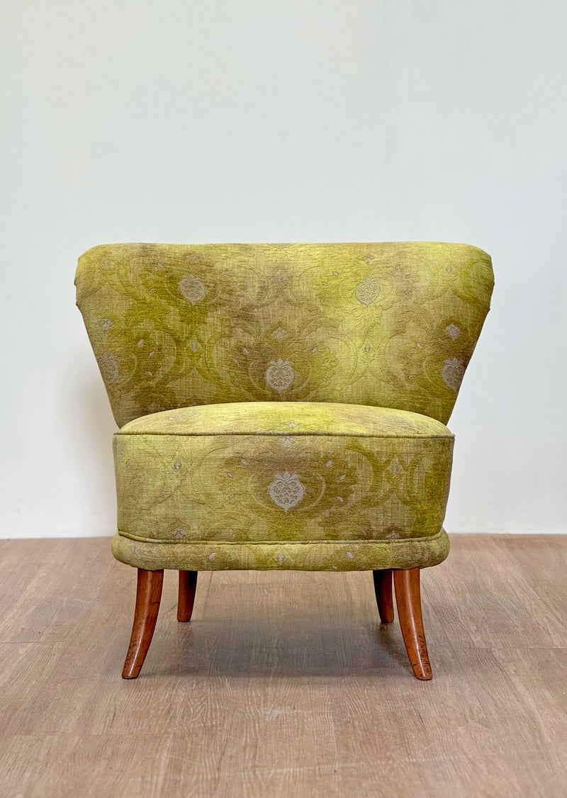 Slipper Chair in Fresh Damask Upholstery, Italian 1950's