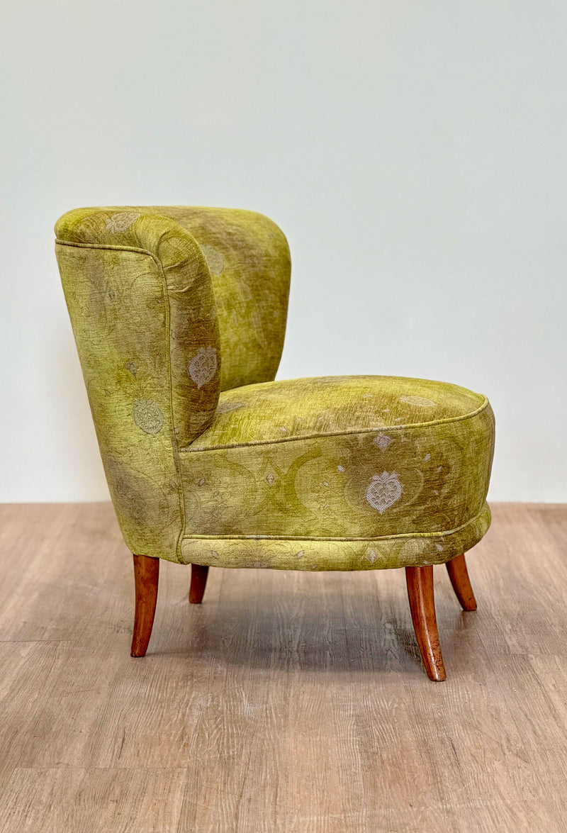 Slipper Chair in Fresh Damask Upholstery, Italian 1950's
