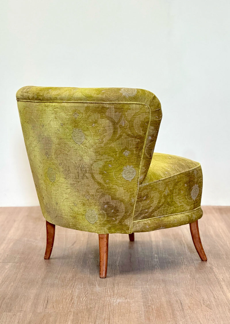 Slipper Chair in Fresh Damask Upholstery, Italian 1950's