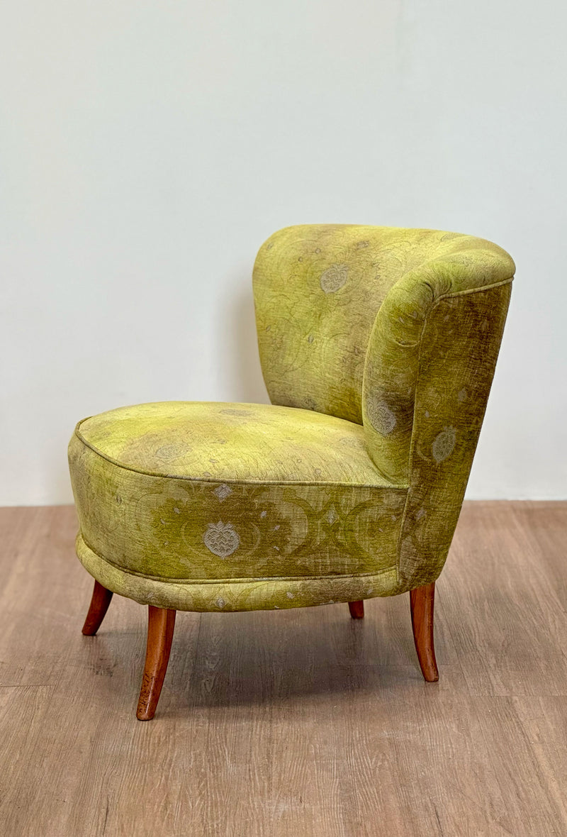 Slipper Chair in Fresh Damask Upholstery, Italian 1950's