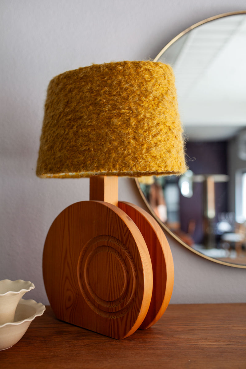 Circular Wooden Table Lamp, Danish 70's