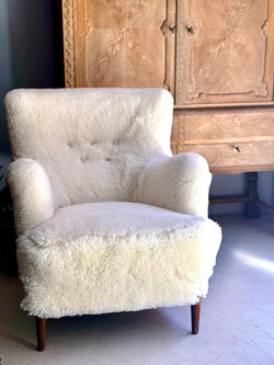 Vintage Lambswool Sheepskin Chair, Danish 1950's