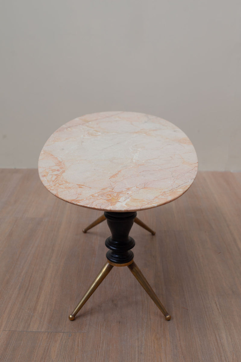 Oval Wood & Marble Coffee Table, Italian 1950's
