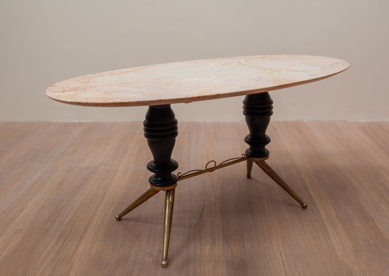 Oval Wood & Marble Coffee Table, Italian 1950's