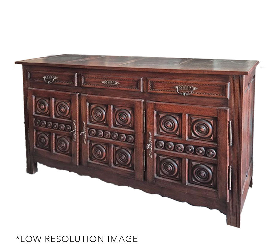 Charles Dudouyt Geometric Carved Oak Cabinet, c.1940s