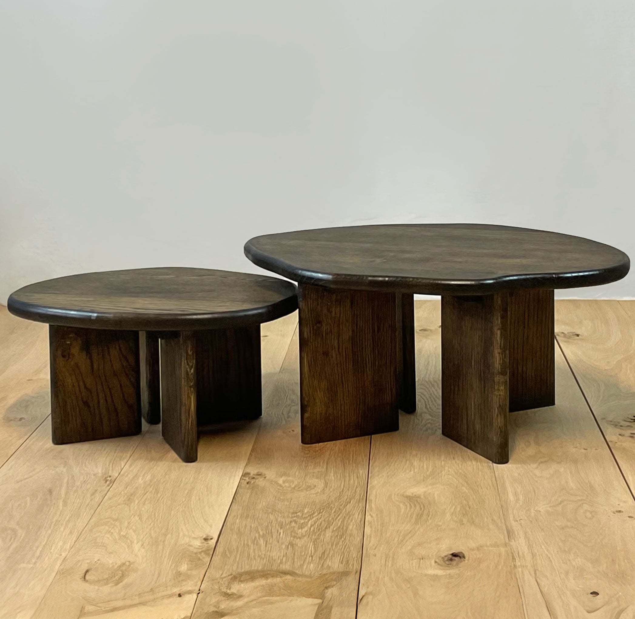 Pair of Organic Danish Solid Oak Coffee Tables, 20c