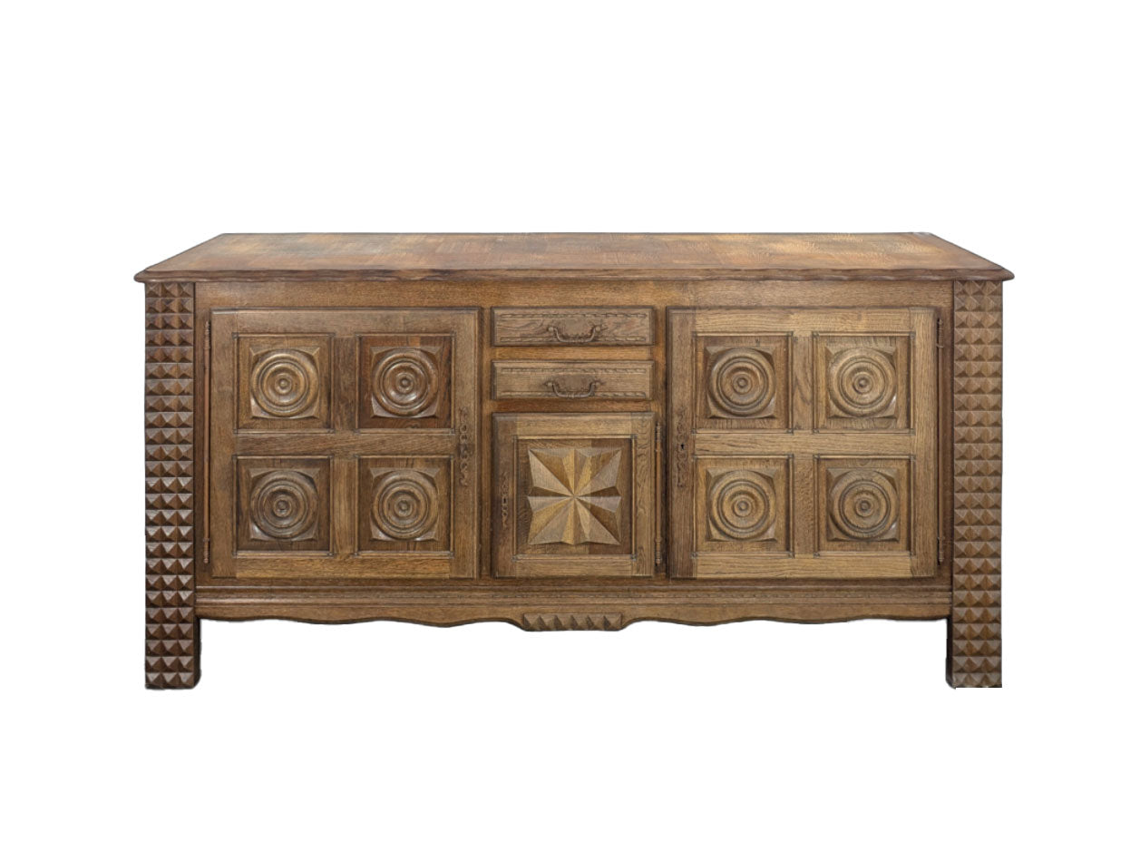 Brutalist Oak Sideboard by Charles Dudouyt, France 1940's
