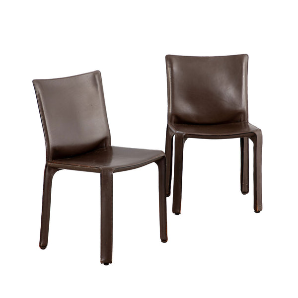 Cab Chairs In Brown Leather By Mario Bellini For Cassina, Italy