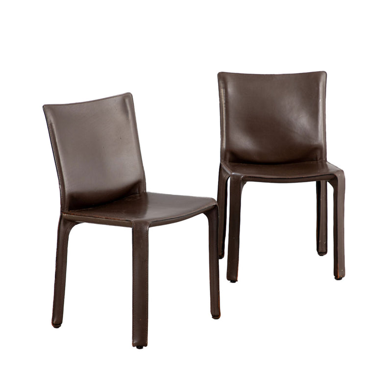 Cab Chairs In Brown Leather By Mario Bellini For Cassina, Italy