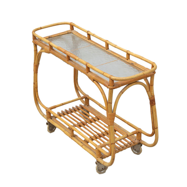 Vintage Italian Rattan Entrance Trolley, Italian 1960's