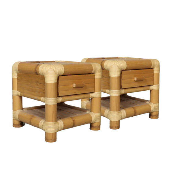 Bamboo & Rattan Bedside Tables France, 1980s.