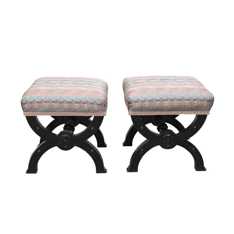 Pair of 19th Century Ebonised Stools, France 19th C