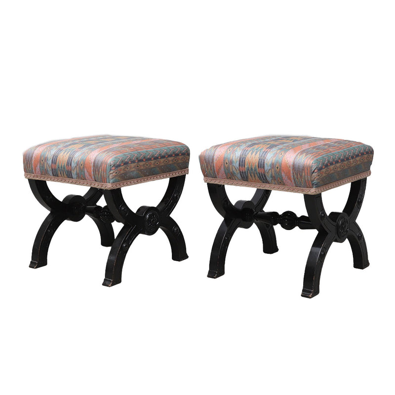 Pair of 19th Century Ebonised Stools, France 19th C