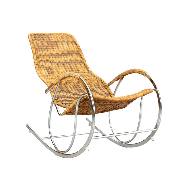 Vintage Wicker & Chrome Rocking Chair, 1970's