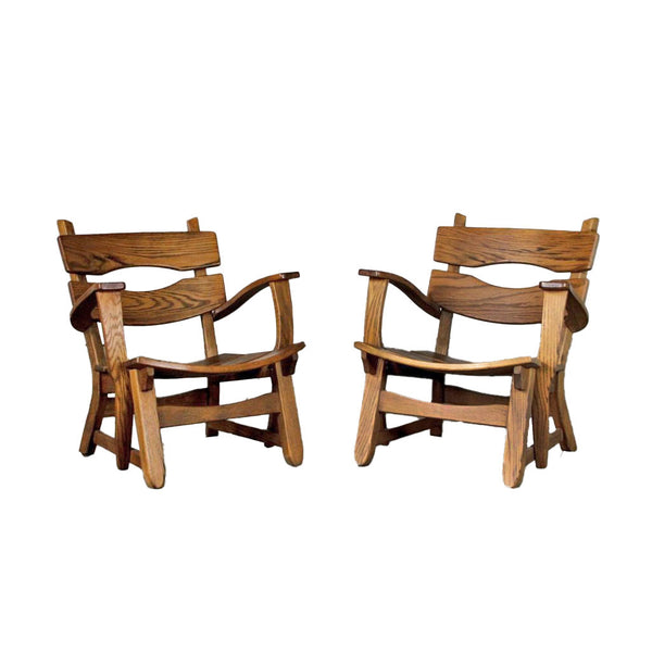 Brutalist Oak Fireplace Chairs by Dittmann & Co, Netherlands, 1960's