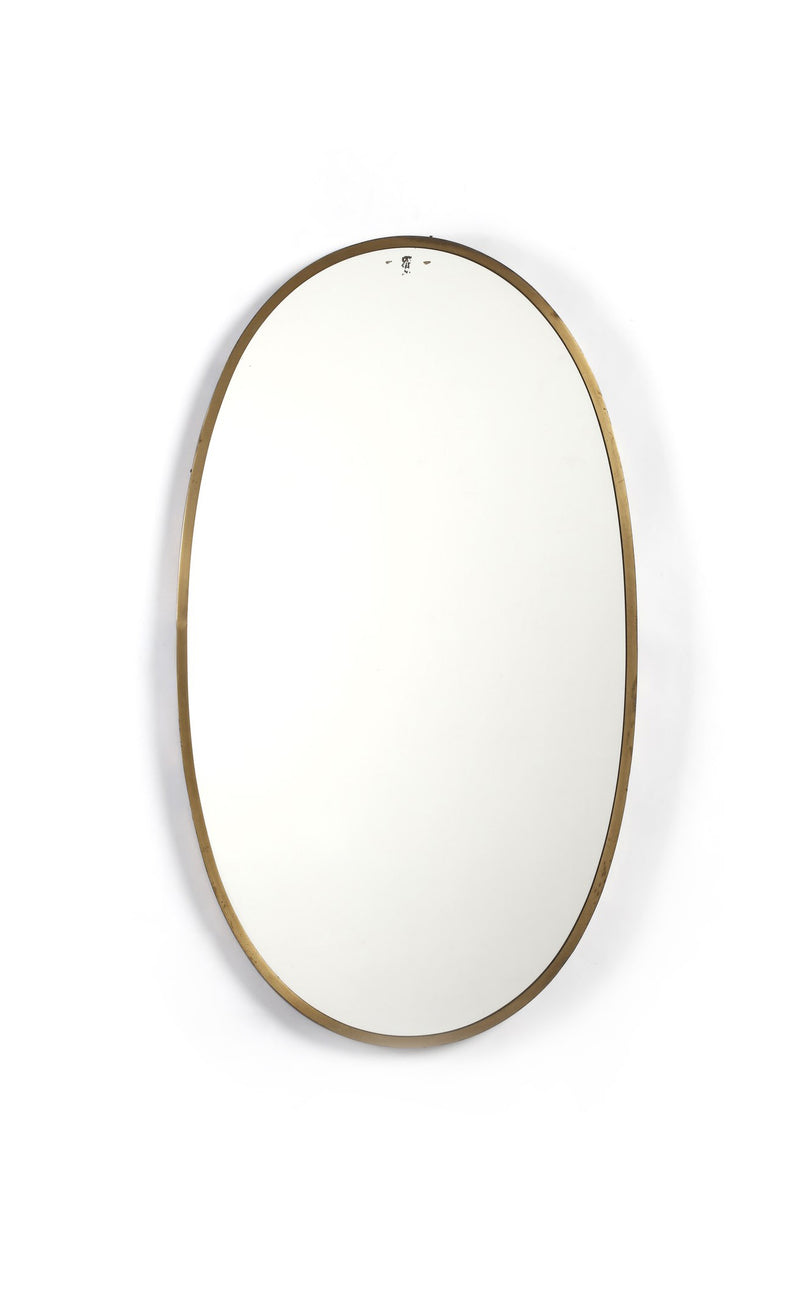 Brass Oval Shaped Mirror, Italian 1950's