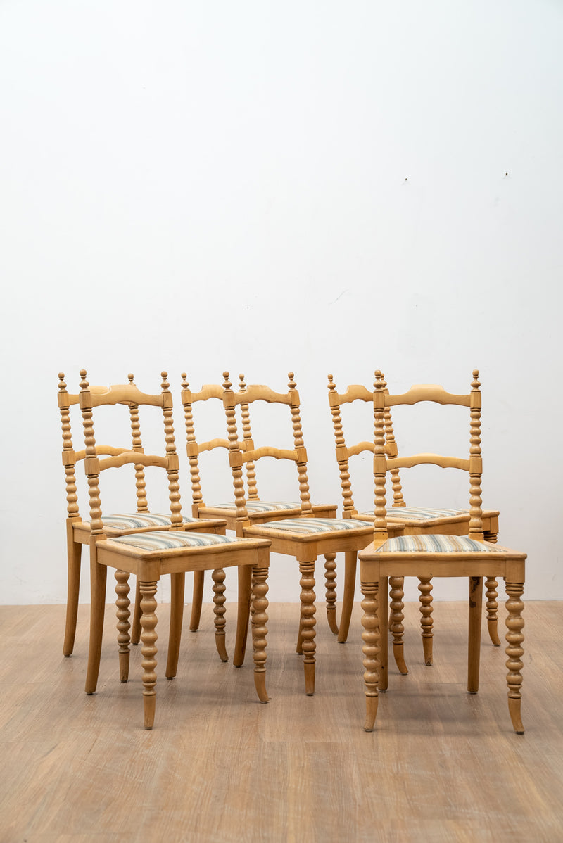 Oak Bobbin Turned Dining Chairs, Scandinavian 1900's